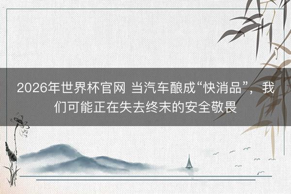 2026年世界杯官网 当汽车酿成“快消品”，我们可能正在失去终末的安全敬畏