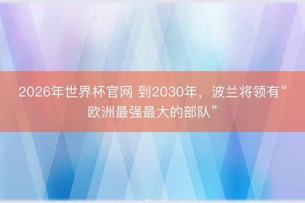 2026年世界杯官网 到2030年,波兰将领有“欧洲最强最大的部队”