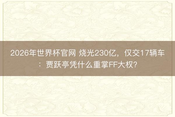 2026年世界杯官网 烧光230亿，仅交17辆车：贾跃亭凭什么重掌FF大权？