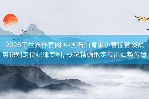 2026年世界杯官网 中国石油肯求小管径管谈颓势识别定位纪律专利, 概况精确地定位出颓势位置
