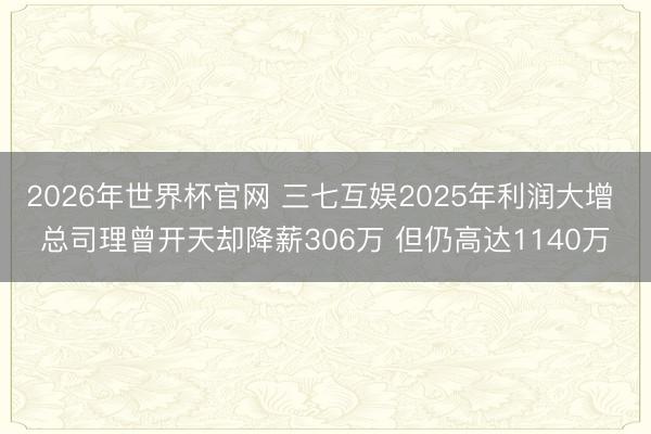 2026年世界杯官网 三七互娱2025年利润大增 总司理曾开天却降薪306万 但仍高达1140万